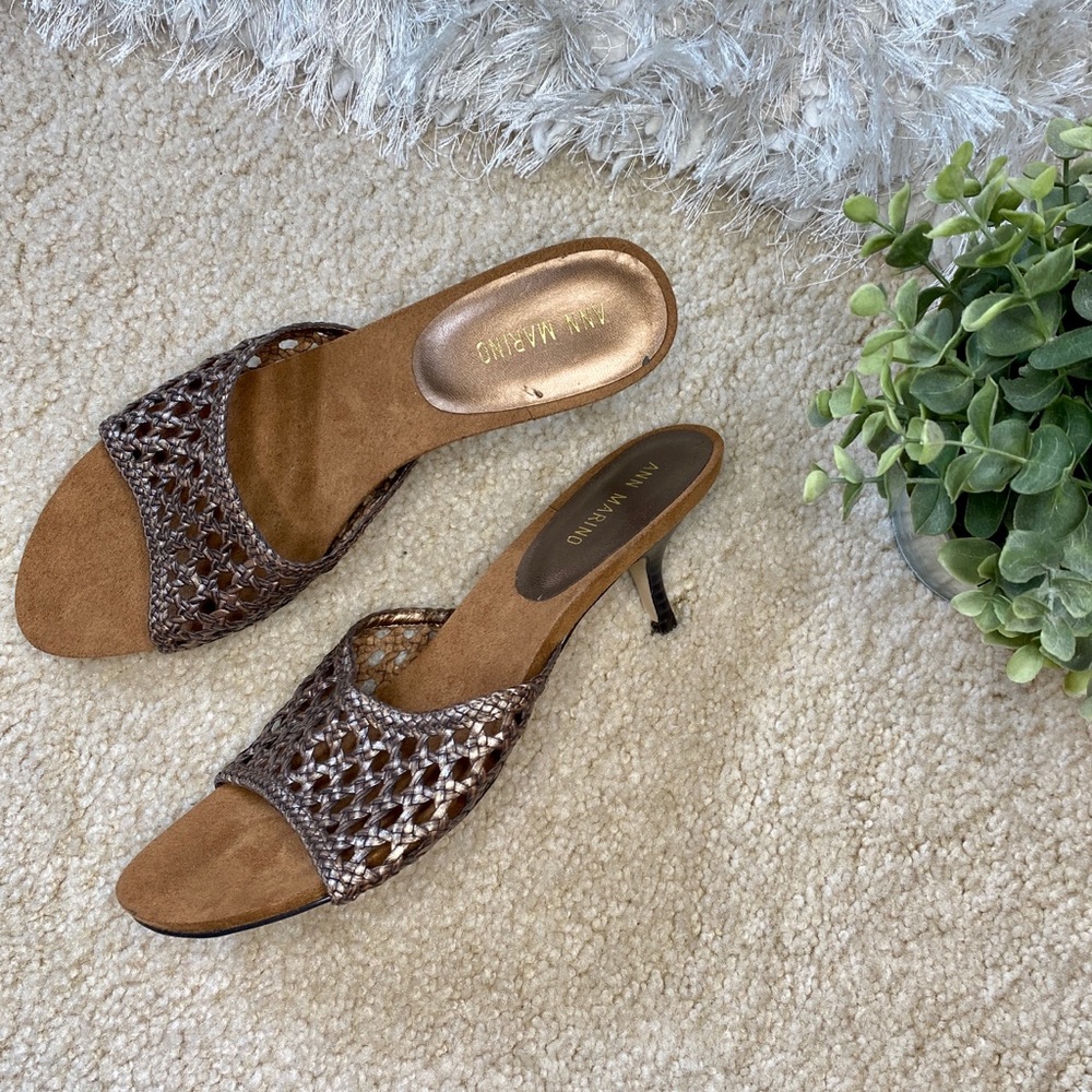 NEW Bronze Woven Leather Sandal Ann Marino